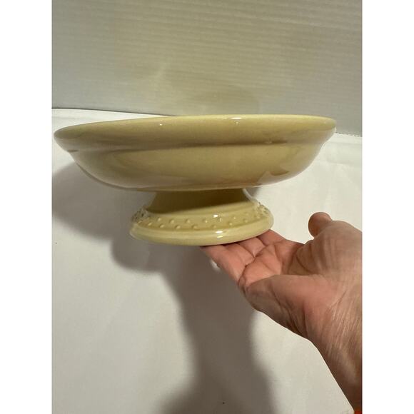 Vintage 9" Wide Pedestal Fruit Bowl Ceramic Fruit Pattern Beige - Picture 5 of 6